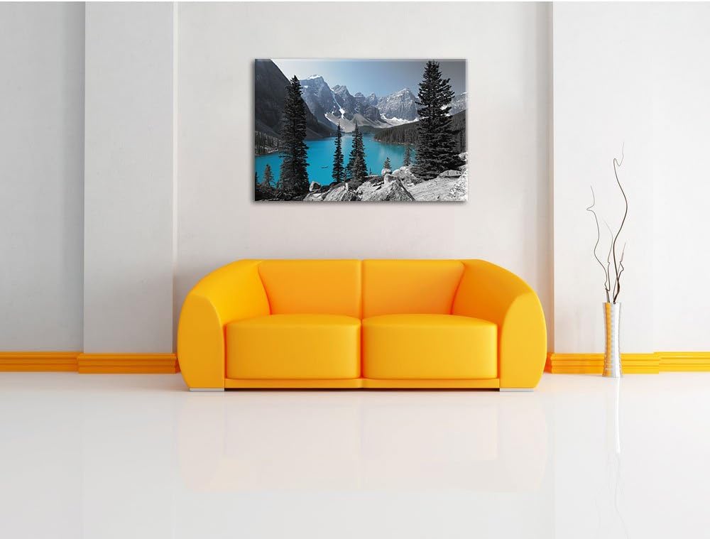 Pixxprint Moraine Lake kanadische Berge als Leinwandbild/Grösse: 100x70 cm/Wandbild/Kunstdruck/ferti