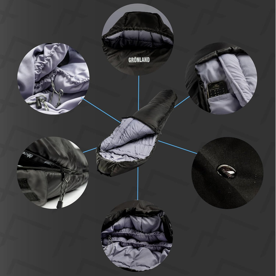 EXPLORER® GRÖNLAND Schlafsack -23°C -5°C [350GSM] 3-4 Jahreszeiten Winter Mumienschlafsack Erwachsen