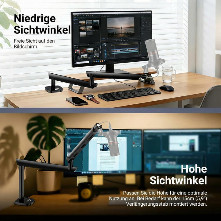NEEWER Microphone Stand, Low Profile gedämpfter Mikrofon Halterung mit Boom Arm, 360° Kugelkopf, ver