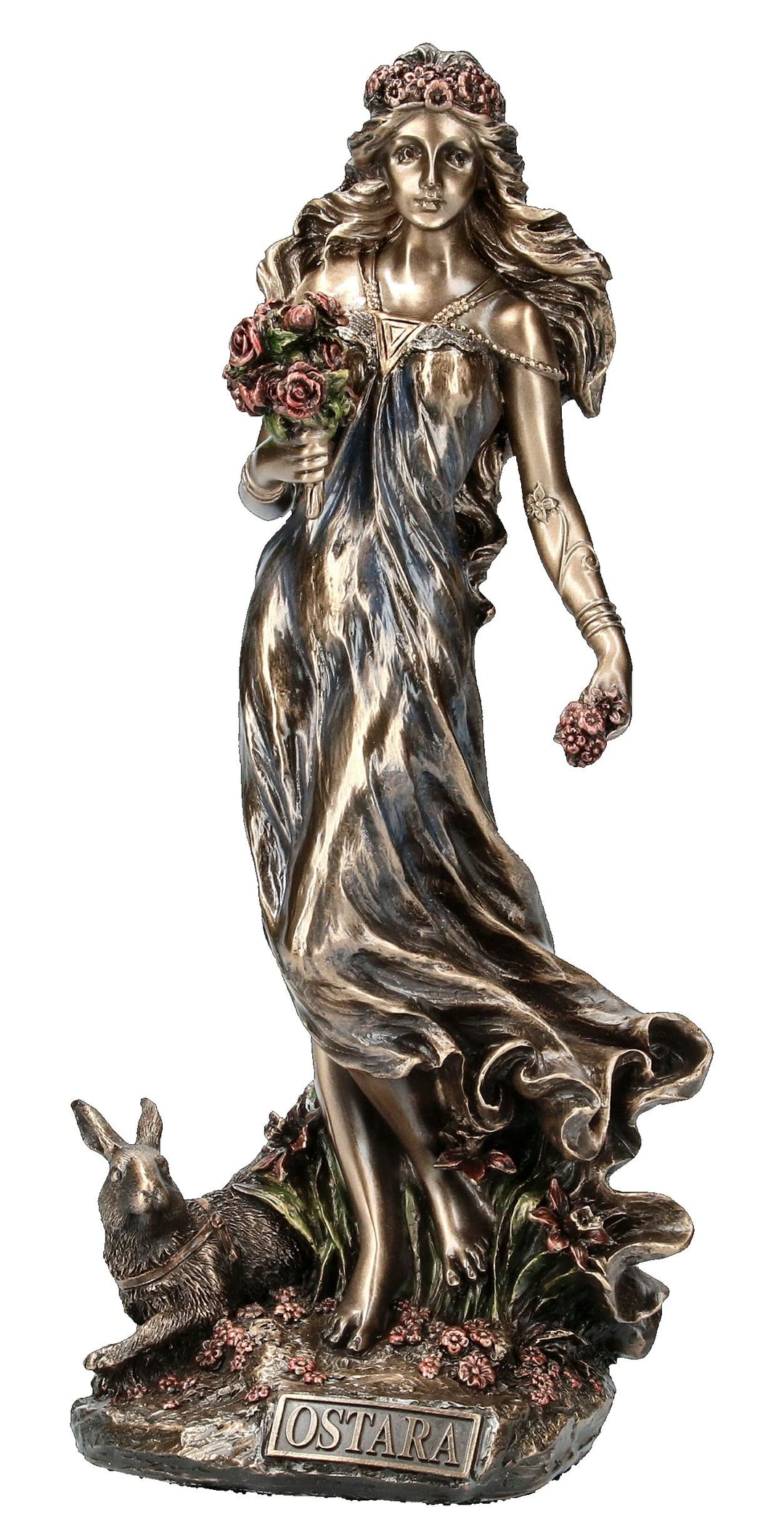 AEARJOHN Unbekannt Figur Ostara Germanische Frühlingsg?ttin mit Hasen 27 cm bronziert Skulptur Veron
