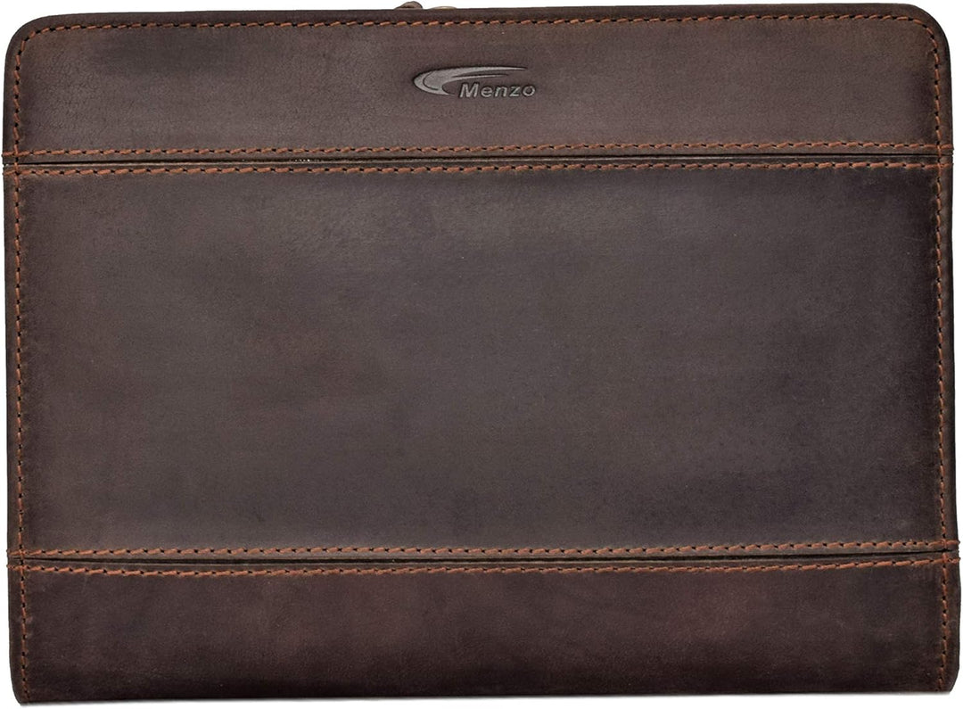 Menzo A5 Schreibmappe aus echten Leder, Dokumentenmappe, Damen und Herren, Mappe… (marrone), marrone