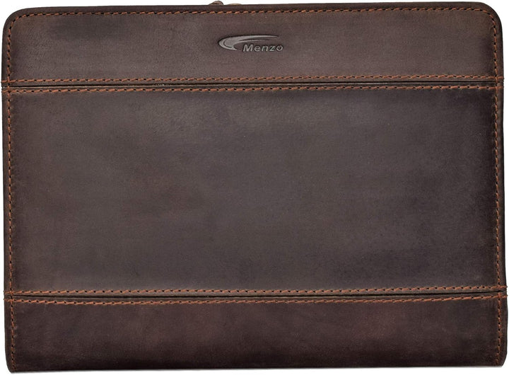 Menzo A5 Schreibmappe aus echten Leder, Dokumentenmappe, Damen und Herren, Mappe… (marrone), marrone