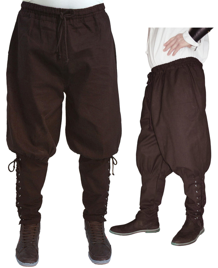 MAYLYNN Mittelalter Hose mit Taschen und Schnürung Wikinger Kelte, braun, Grösse:L L Braun, L Braun