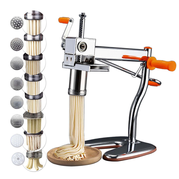 Nudelmaschine mit 8 Stahl-Formen | Ideal für Maccheroni, Fettuccine & Tagliolini | 30-Sekunden Schne