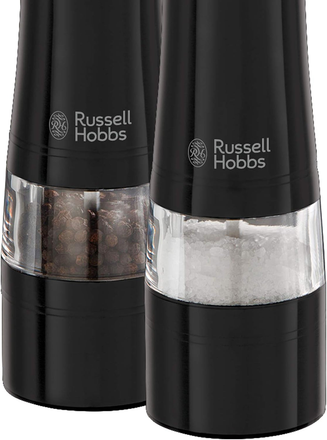 Russell Hobbs Salz und Pfeffer Mühle elektrisch [2er Set] Schwarz (Keramikmahlwerk für getrocknete G
