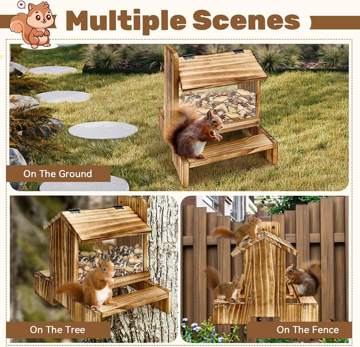 Holz Eichhörnchen Picknick Tisch Futterspender Eichhörnchen Futterspender für Draussen, Eichhörnchen