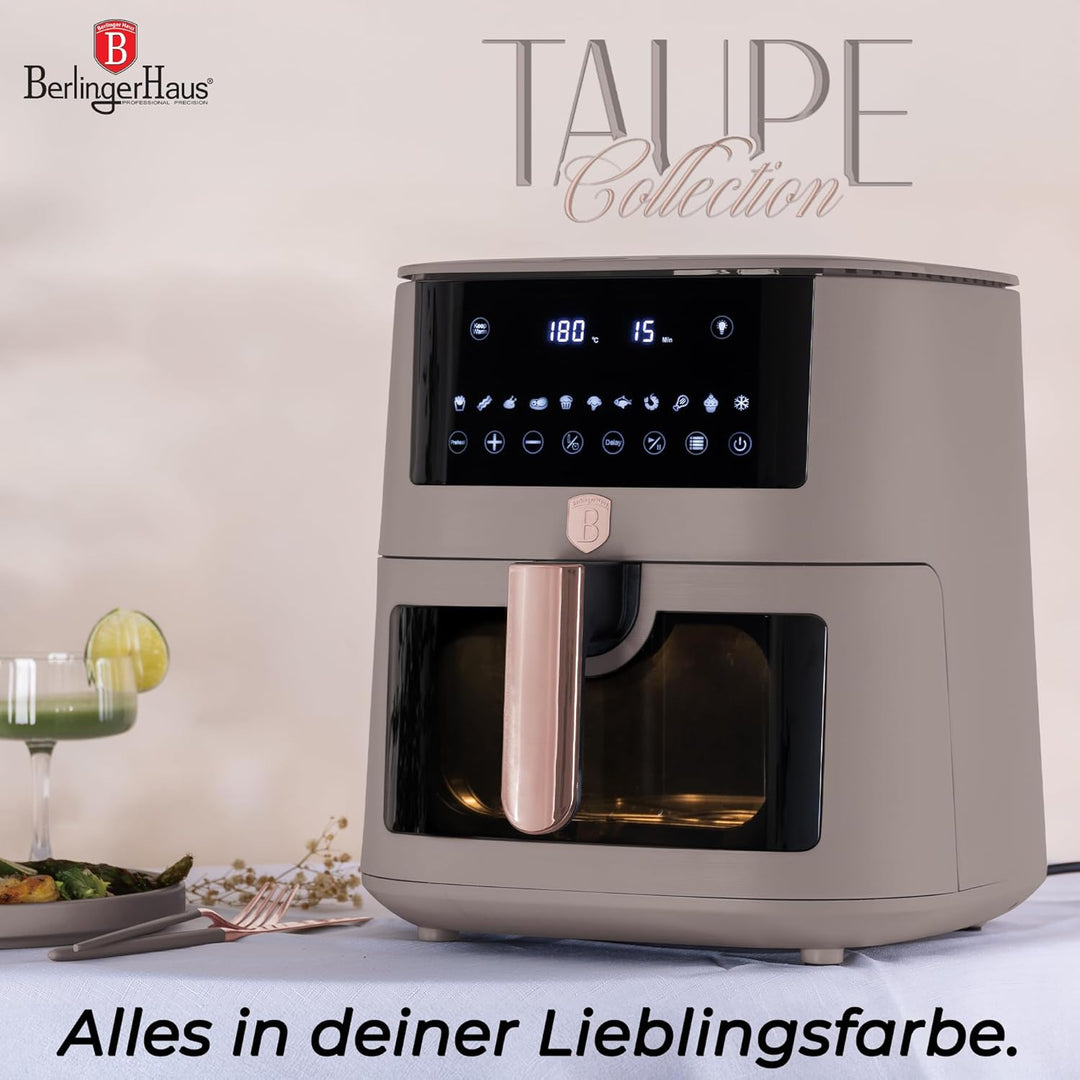 Berlinger Haus Heissluftfritteuse 8 Liter Taupe Collection – Sichtfenster – 11 Programme – Fettfreie