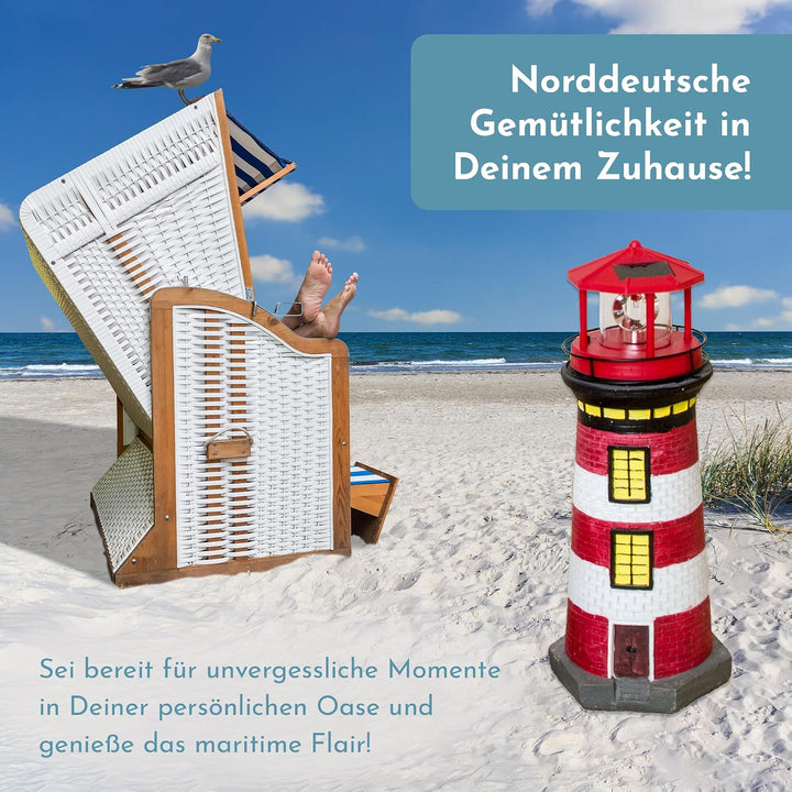 NATIV LED Solar-Leuchtturm mit rotierender Leuchte, handgefertiger Dekoturm für den Aussenbereich, 3