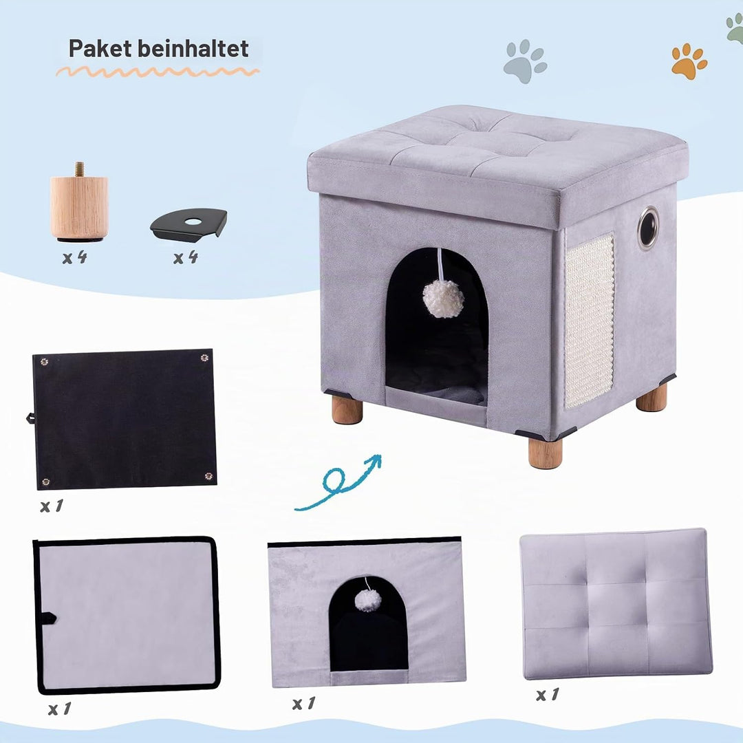 BRIAN &amp; DANY Faltbare Katzenhöhle Grosse Katzen, Katzenhaus Höhle für Katzen mit Kratzbrett und Spie