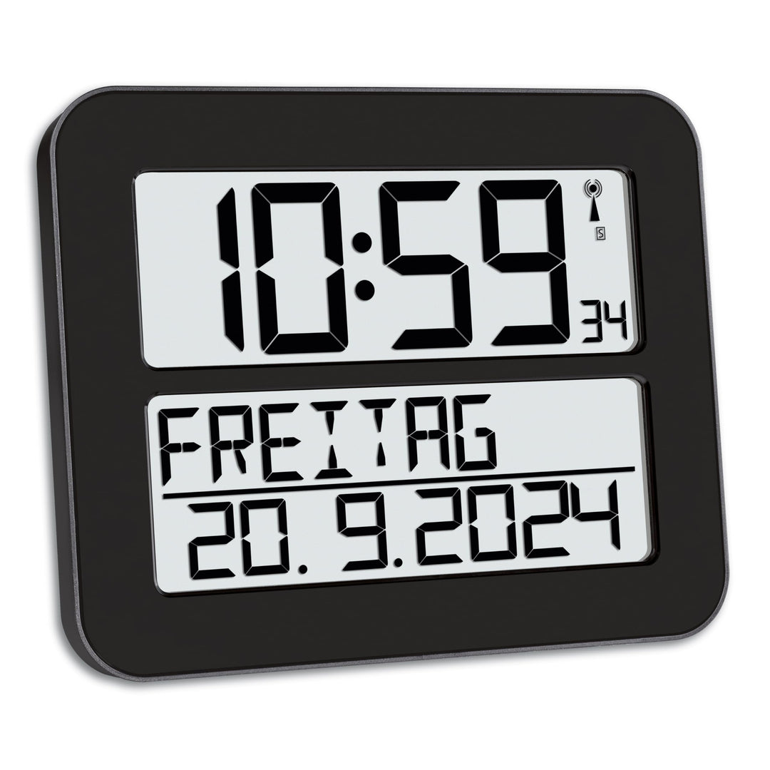 TFA Dostmann TimeLine Max Digitale Funkuhr, Kunststoff, Schwarz, L 258 x B 30 (120) x H 212 mm, Schw
