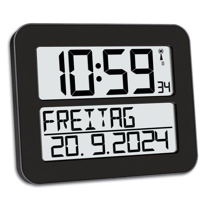 TFA Dostmann TimeLine Max Digitale Funkuhr, Kunststoff, Schwarz, L 258 x B 30 (120) x H 212 mm, Schw