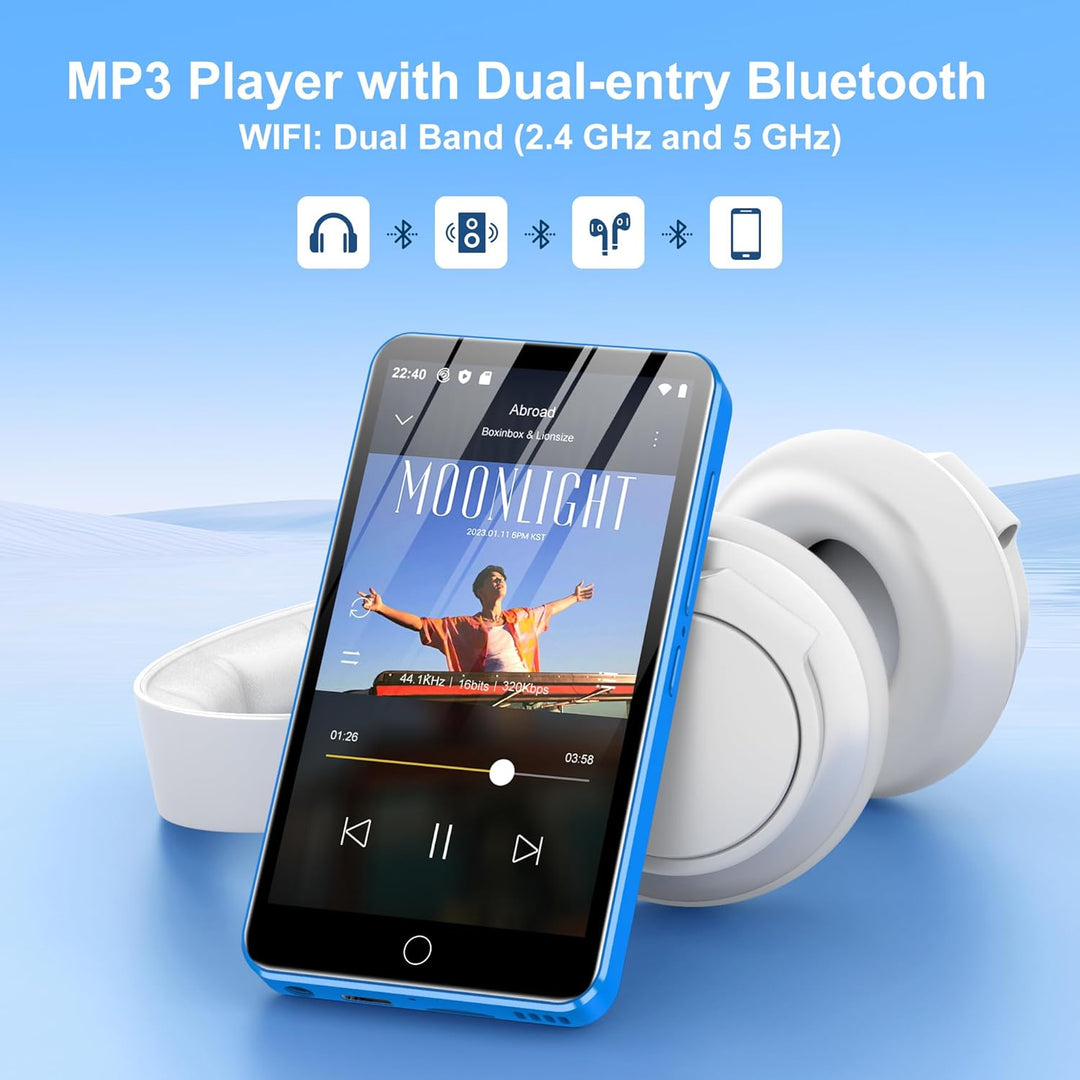 MP3 Player Spotify, 80 GB MP3 Player mit Bluetooth und WiFi, 4-Zoll-Touchscreen, MP4 Player Android,