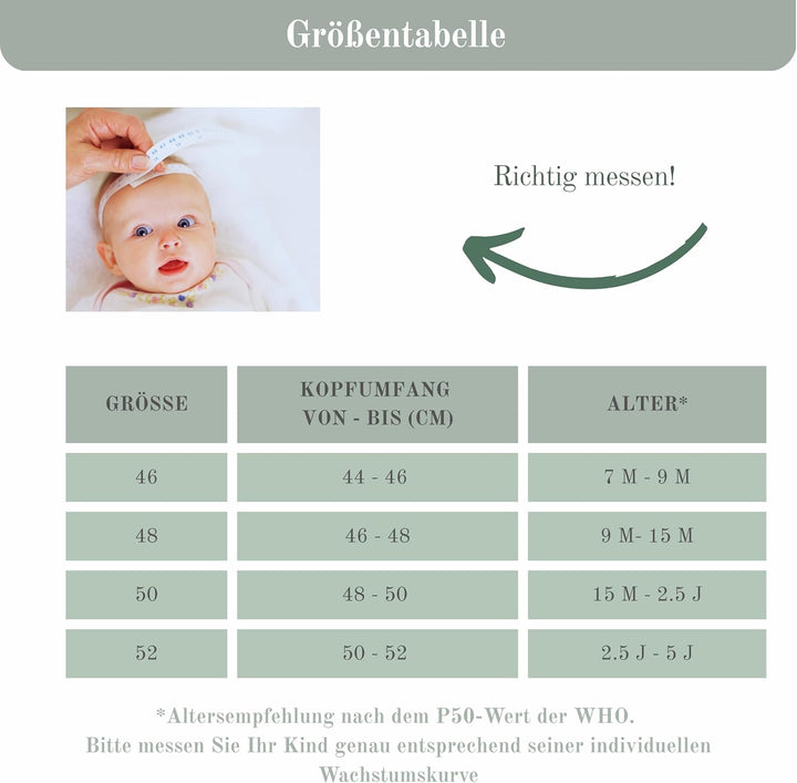 Musselin Schirmütze Sonnenhut mit Nacken- und Ohrenschutz UV-Schutz (UPF 50+) für Babys und Kinder -