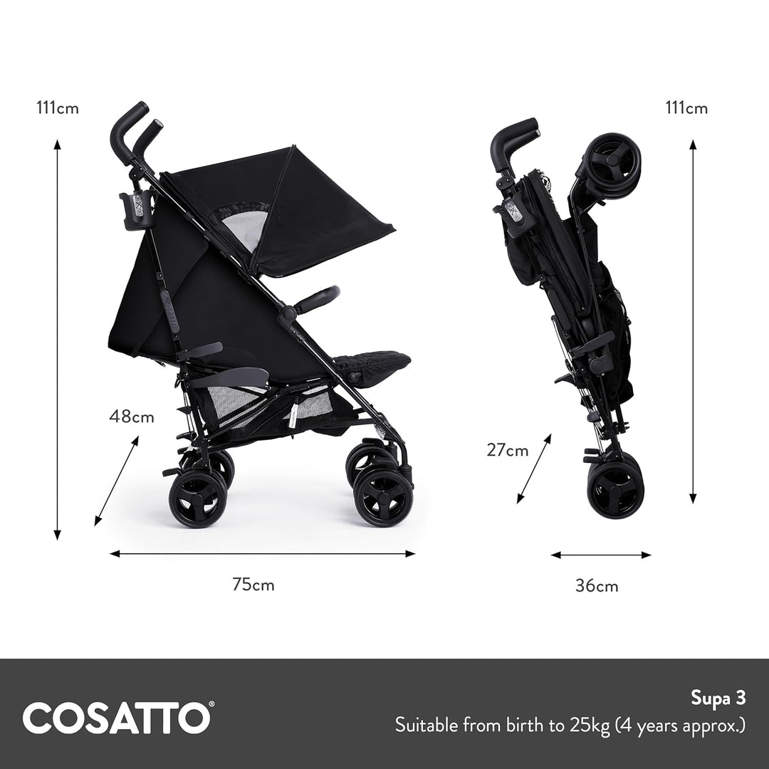 Cosatto Supa 3 Pushchair – Lightweight Stroller from Birth to 25kg - Compact Fold, Shopping Basket,