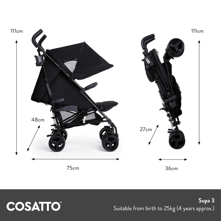 Cosatto Supa 3 Pushchair – Lightweight Stroller from Birth to 25kg - Compact Fold, Shopping Basket,