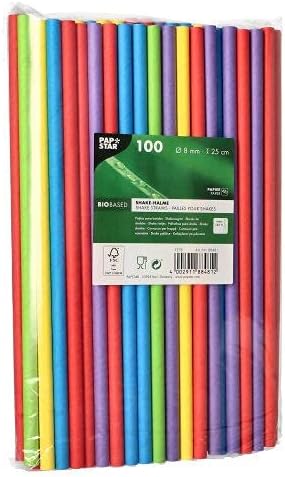 Papstar Shake-Halme, Papier Ø 8 mm, 25 cm farbig sortiert 88481 Papiertrinkhalme Papierstrohhalme Sh