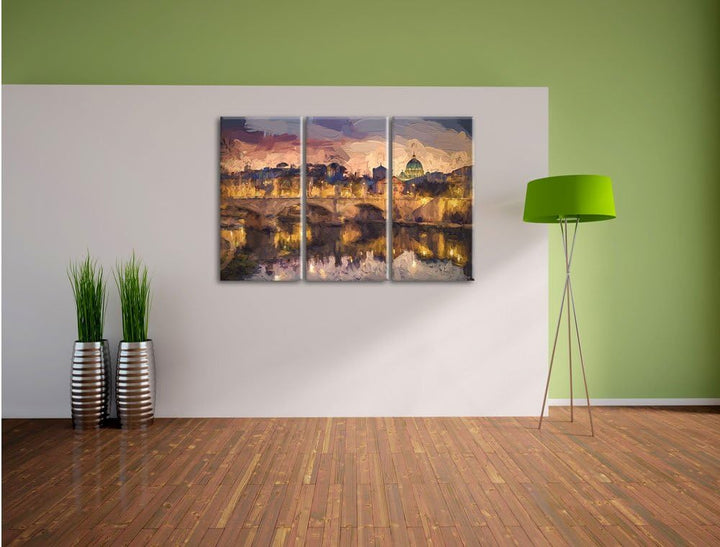 Pixxprint Rom an der Tiber in Richtung Kathedrale St. Peter Kunst Pinsel Effekt 3-Teiler Leinwandbil