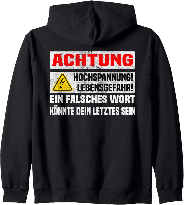 Achtung Hochspannung Warnung mit Blitz sarkastisches Kapuzenjacke