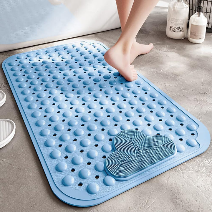 Duschmatte rutschfest 106x66cm,Antirutschmatte Dusche aus TPE,Blau | mit Fussbürsten-Zone,mit Saugnä