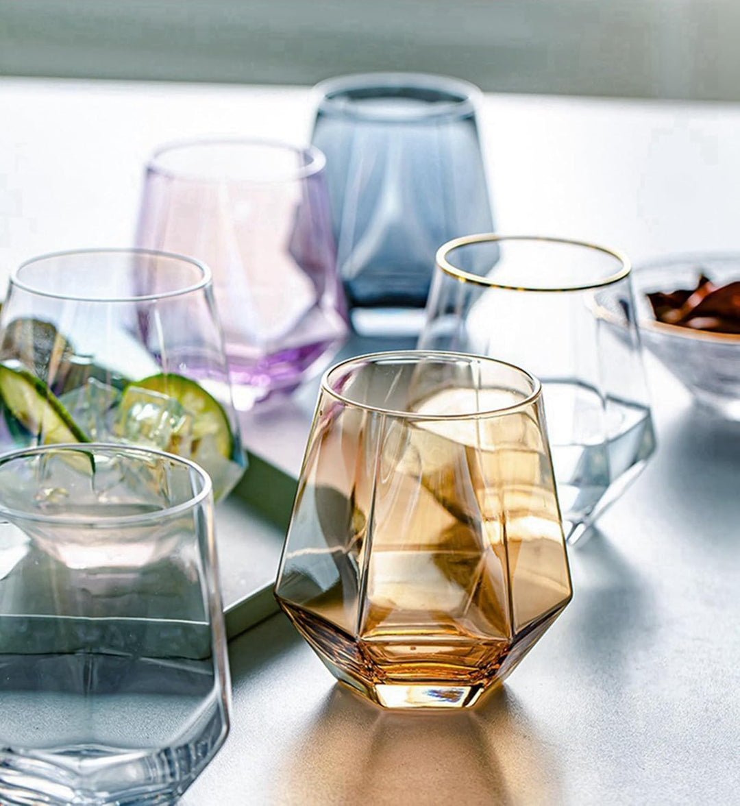 300ml Diamant Whiskey Gläser 4/6 Set, Klar Geometrisch Modisch Wasser Saft Tumbler Gekippt Scotch Gl