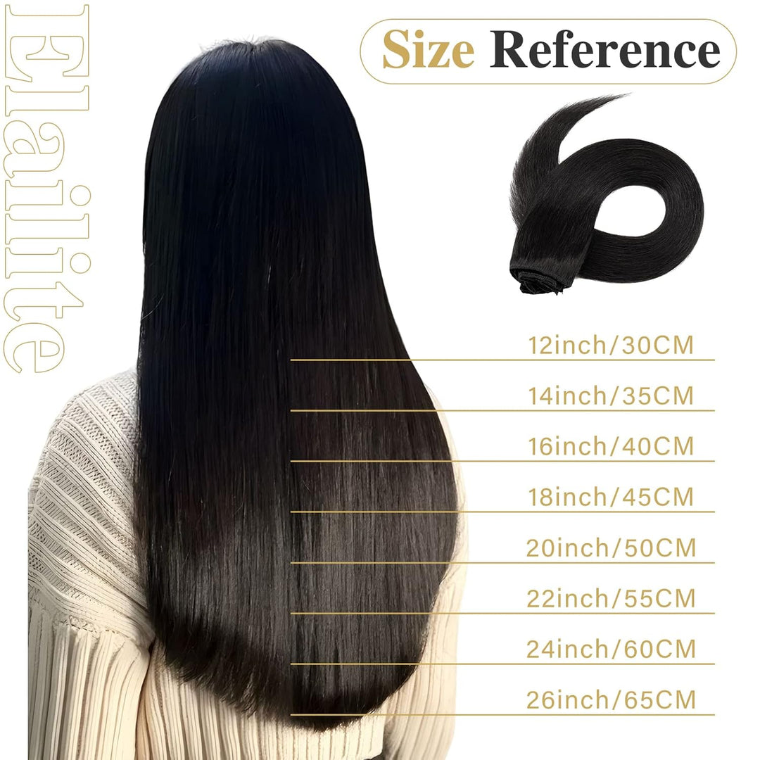 Elailite Extensions Echthaar Clip in 8 Tressen Glatt #1 Schwarz, Haarverlängerung Real Human Haar 25