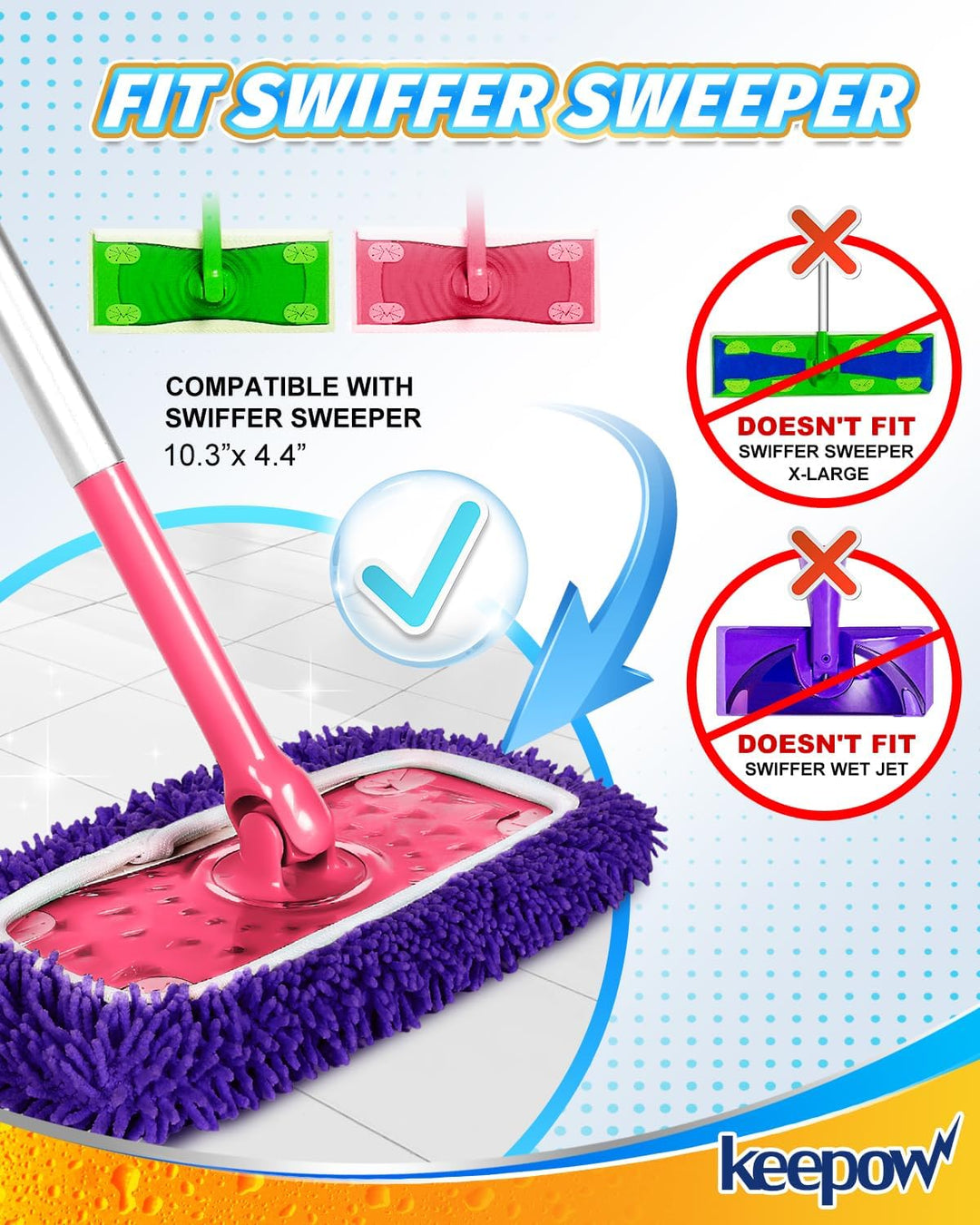 KEEPOW 12 Stück für Swiffer Feuchte Bodentücher - 6 Farben, Zoniert für den Einsatz, Chenille-Materi