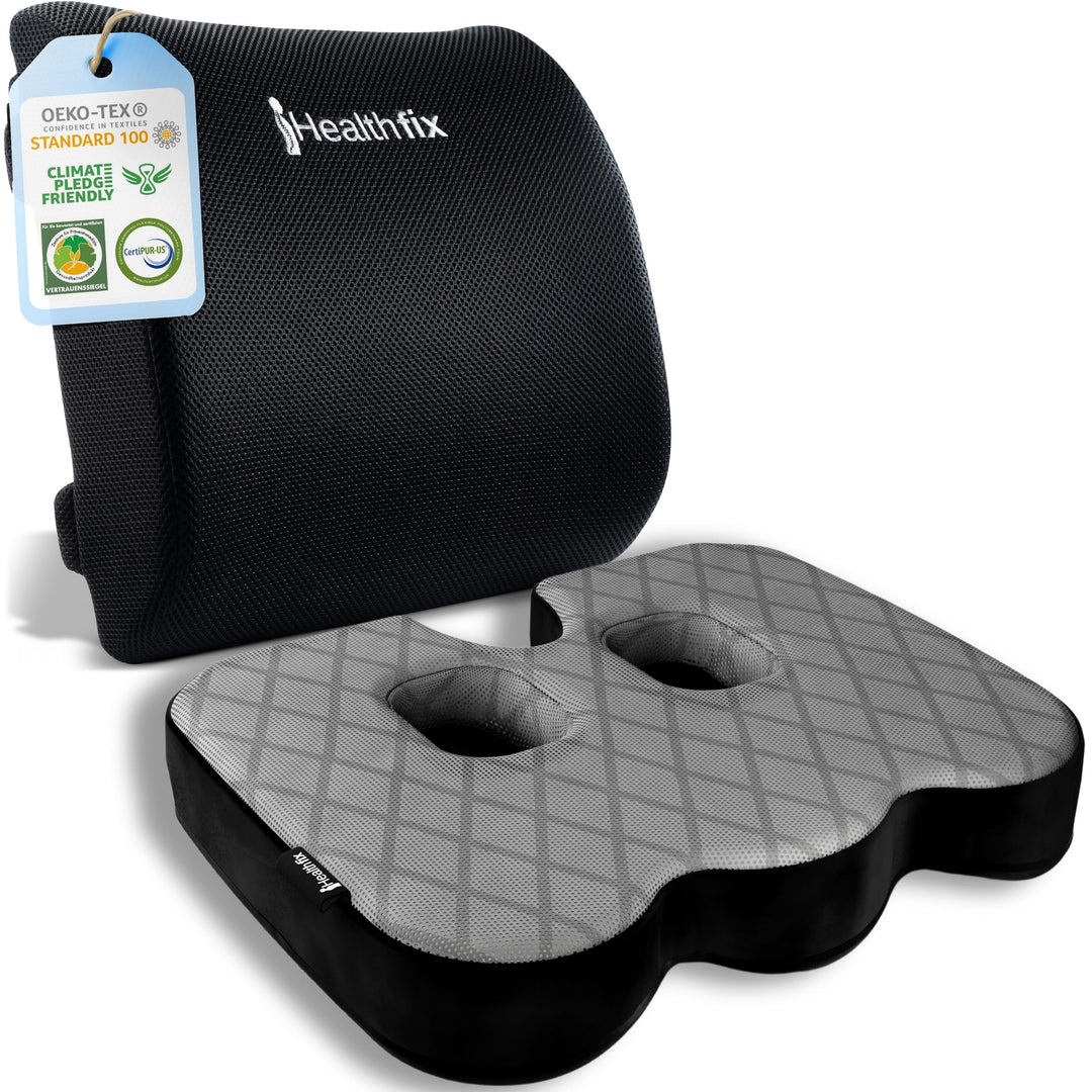 Healthfix® Orthopädisches Sitzkissen & Lendenkissen – 2er Set für maximalen Sitzkomfort und ergonomi
