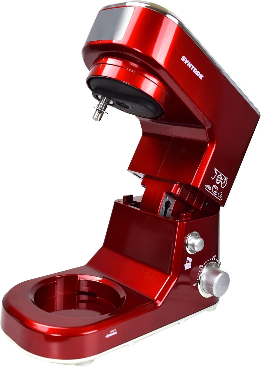 Syntrox Germany KM-1000W Küchenmaschine Knetmaschine Mixer, Edelstahl-Behälter, 5 Liter, rot