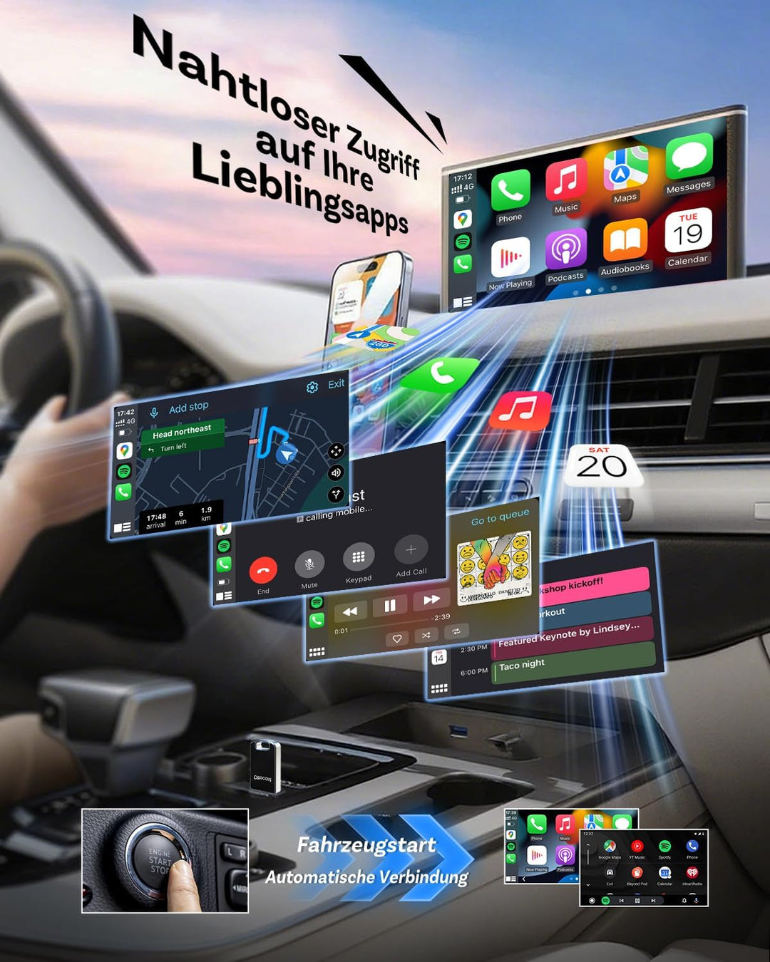 OTTOCAST Mini Edge 2025 Upgraded, 2-in-1 Kabelloser CarPlay & Android Auto Adapter für iOS 10+ & And