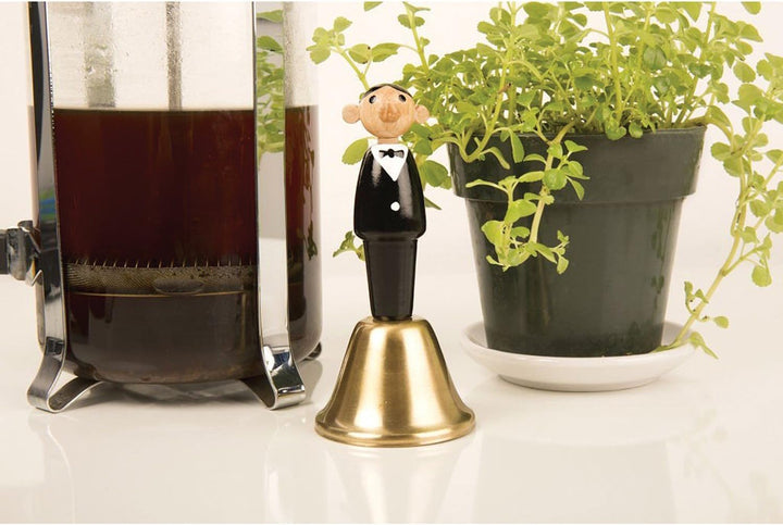 Kikkerland Tisch-und Kellnerglocke, Buchenholz, Messing, Schwarz und Bronze, 6.5 x 6.5 x 14 cm, 1 Ei