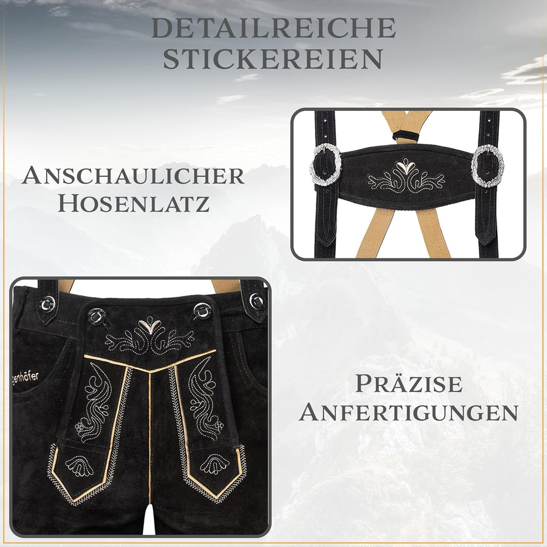 STEIGENHÖFER Lederhose Herren Tracht kurz - Anton - Trachtenhose mit Trägern - 100% Rindsleder - Tra
