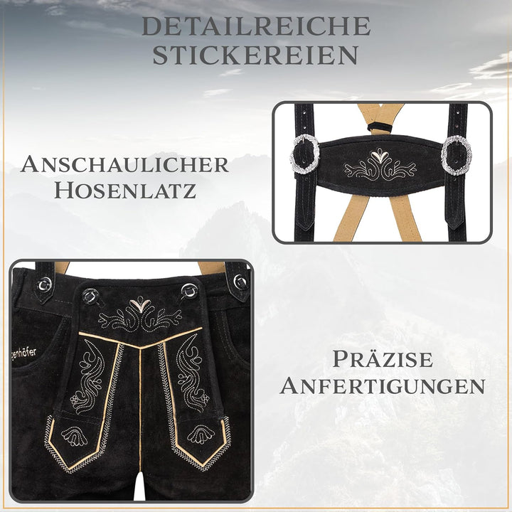 STEIGENHÖFER Lederhose Herren Tracht kurz - Anton - Trachtenhose mit Trägern - 100% Rindsleder - Tra