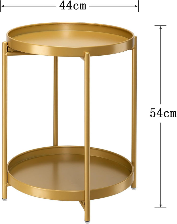 danpinera Gold Beistelltisch Rund, Kleiner Beistelltisch mit 2 Abnehmbarer Ebenen, Kleiner Tisch für