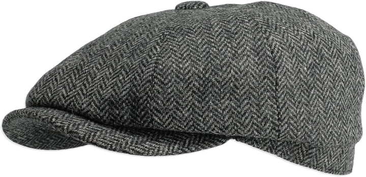 Gamble & Gunn 'Ramsden' graue Fischgräten-Tweed-Kappe mit 8 Paneelen, 61 cm