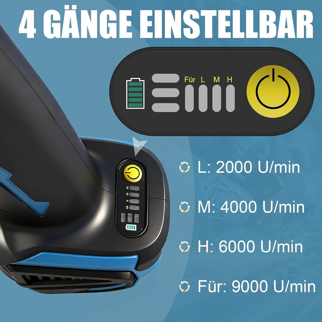 Akku Winkelschleifer für Makita 18V, Bürstenlon kompakt 9000 U/min mit 4 Geschwindigkeiten,125mm Sch