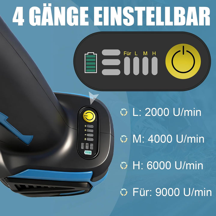 Akku Winkelschleifer für Makita 18V, Bürstenlon kompakt 9000 U/min mit 4 Geschwindigkeiten,125mm Sch