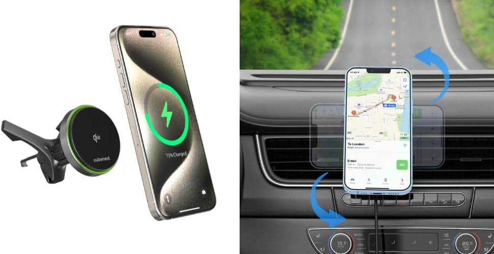 Cubenest Handy Halterung Auto mit Ladefunktion | Kompatibel mit Allen MagSafe-Autoladegeräten (CNSQ1
