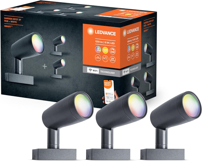 LEDVANCE Smarte LED Gartenleuchte mit WiFi Technologie, Basispaket mit 3 Spot-Strahler für Aussen, R