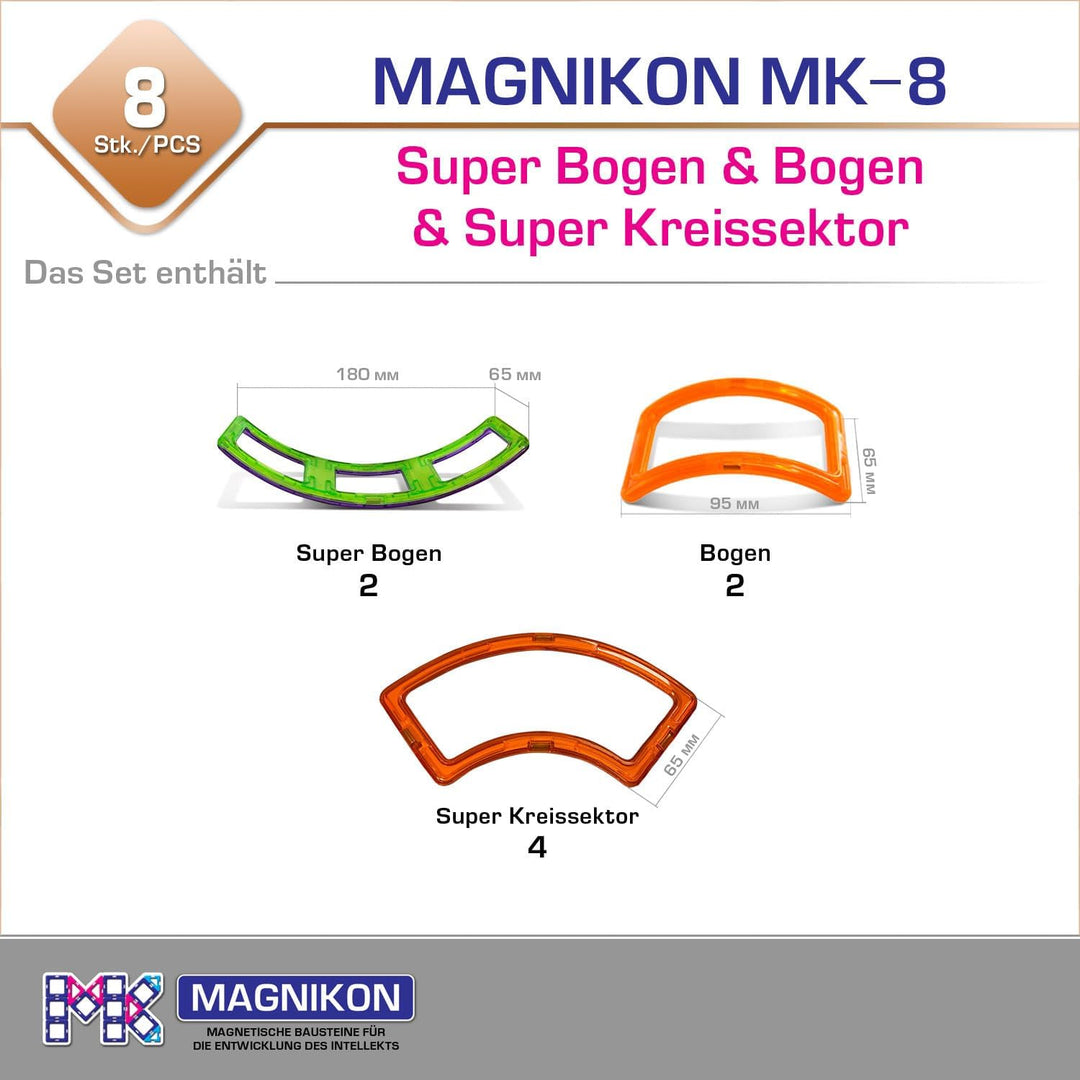 MAGNIKON Magnetische Bausteine Bogen, Super Kreissektoren — Zusatzset Magnetspiel Magnetbausteine Ma