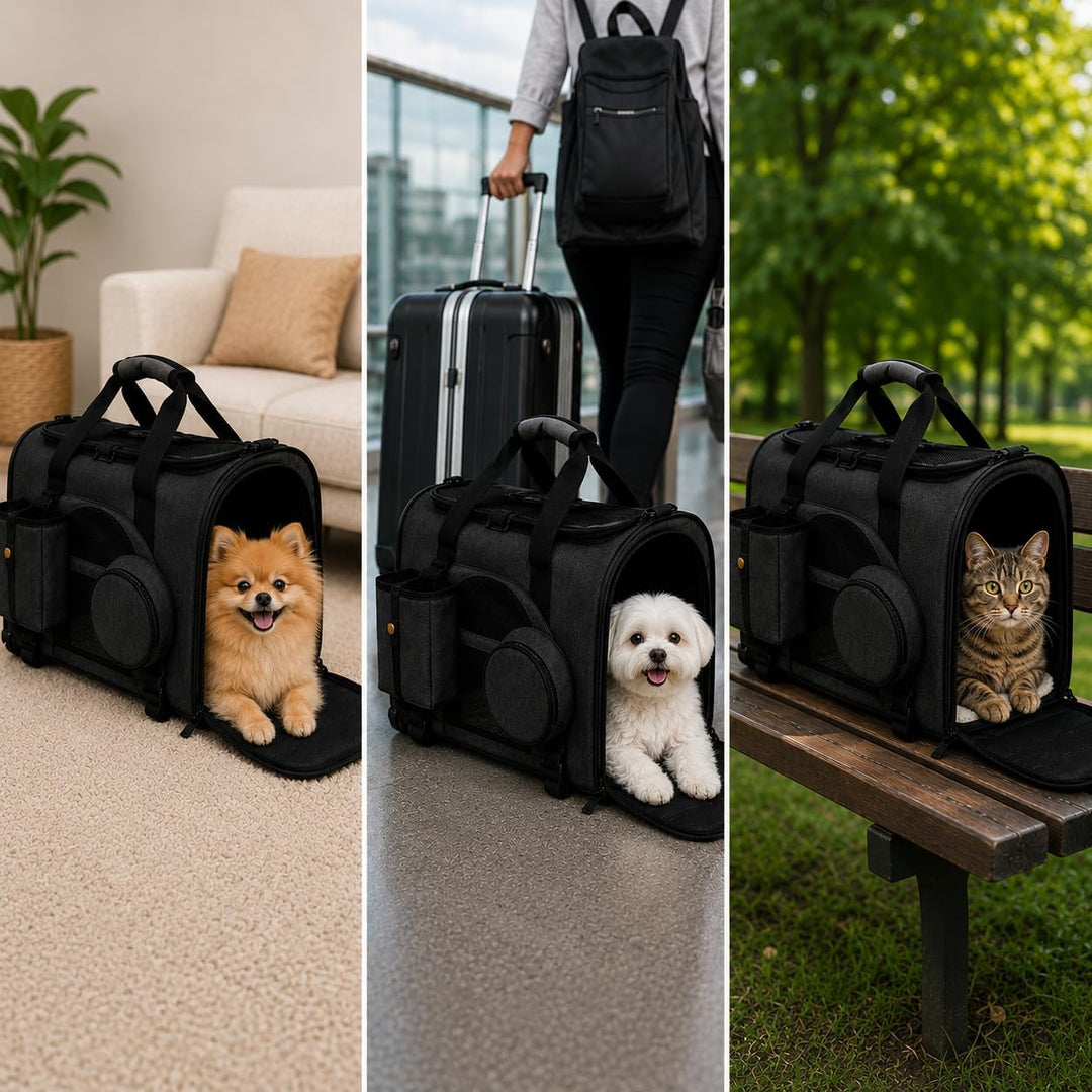 Hundetransportbox faltbar 47x27x28 cm für kleine Hunde &amp; Katzen bis 7 kg (schwarz), schwarz