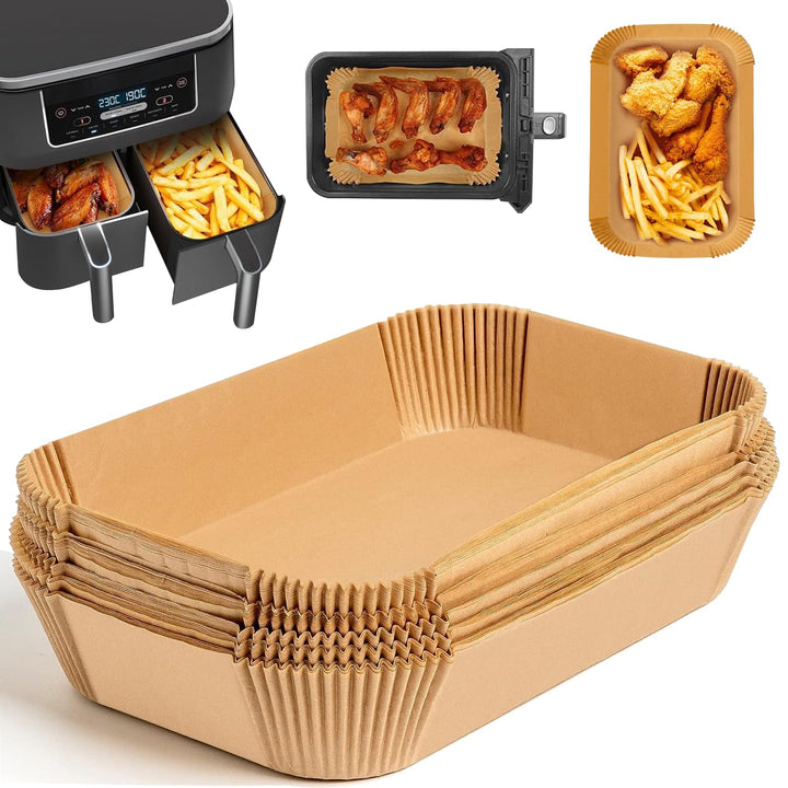 200 Stück Backpapier für Heissluftfritteuse mit Doppelkammer, 20,3x14cm Rechteckige Airfryer Papier
