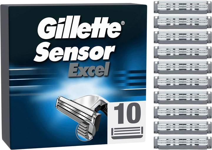 Gillette Sensor Excel Rasierklingen für Rasierer, 10 Ersatzklingen für Nassrasierer Herren mit Doppe