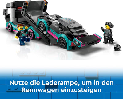 LEGO City Burger-Truck & City Autotransporter mit Rennwagen, LKW-Spielzeug mit Verstellbarer Laderam