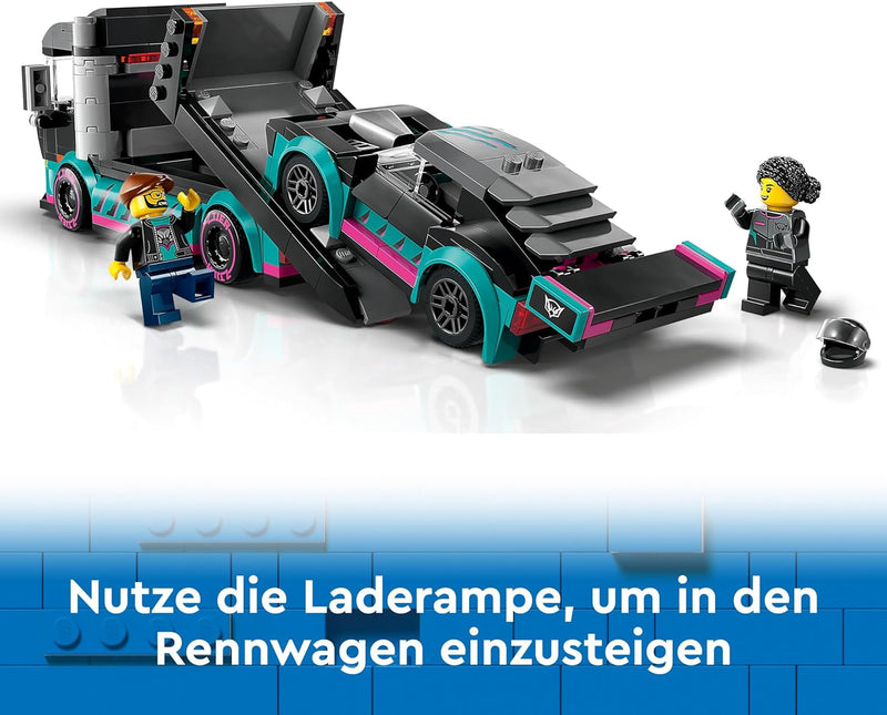 Lego City Autotransporter mit Rennwagen, LKW-Spielzeug mit Verstellbarer Laderampe und Renn-Auto, Ba