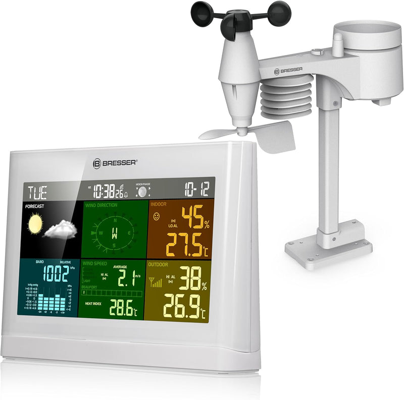 Bresser Wetterstation Funk mit Aussensensor Wetter Center mit 5-in-1 Aussensensor (Temperatur, Luftd
