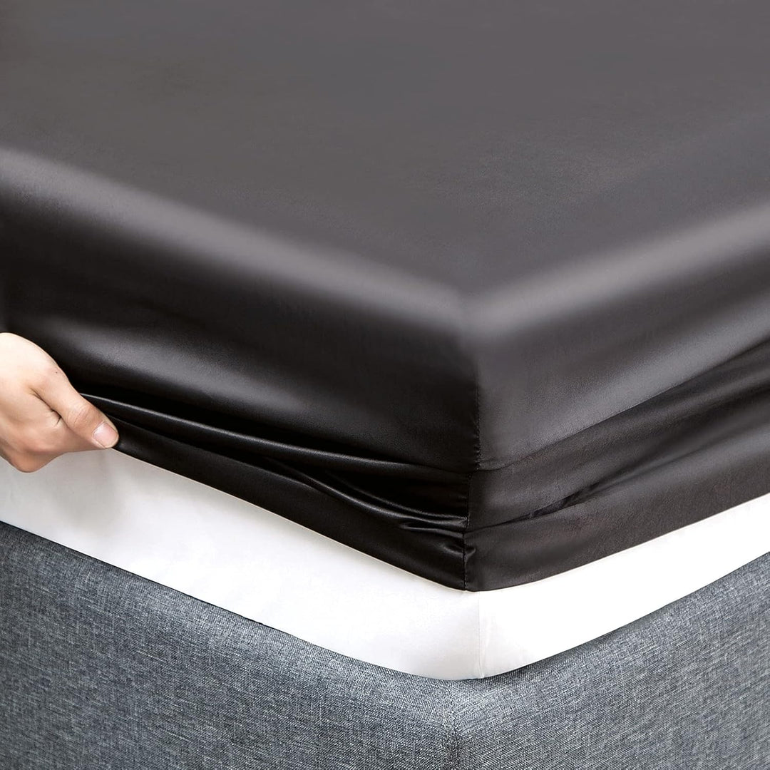 Vonty Satin-Bettlaken, Queen-Size-Grösse, seidig weiches Satin-Bettlaken-Set, 1 tiefes Spannbetttuch