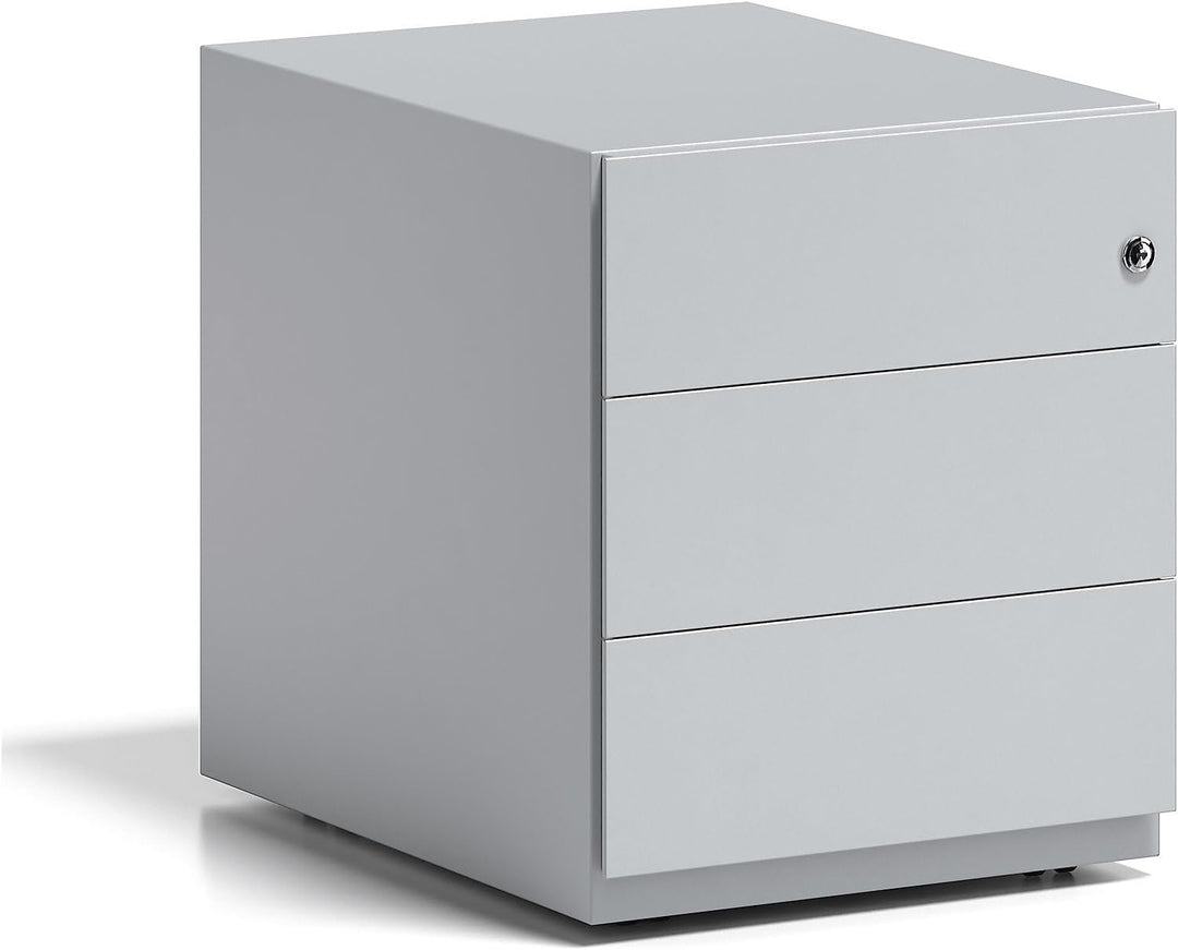 BISLEY Rollcontainer Note mit Griffleiste, 3 Universalschubladen, Metall, 645 Lichtgrau, 56.5 x 42 x