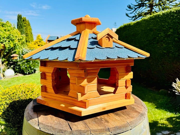 Handgefertigtes Sechseck Vogelhaus aus Holz wetterfest M - XXL mit und ohne StänderI Futterhaus I Fu