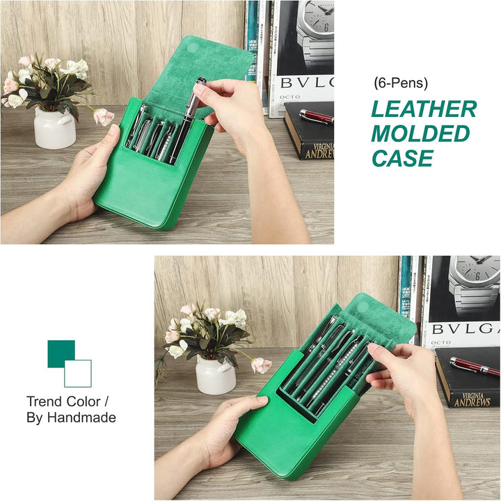 Hiram Leder-Füllfederhalter-Etui für 6 Stifte, Tragbare Aufbewahrungsbox für Stifte aus Pflanzlich G