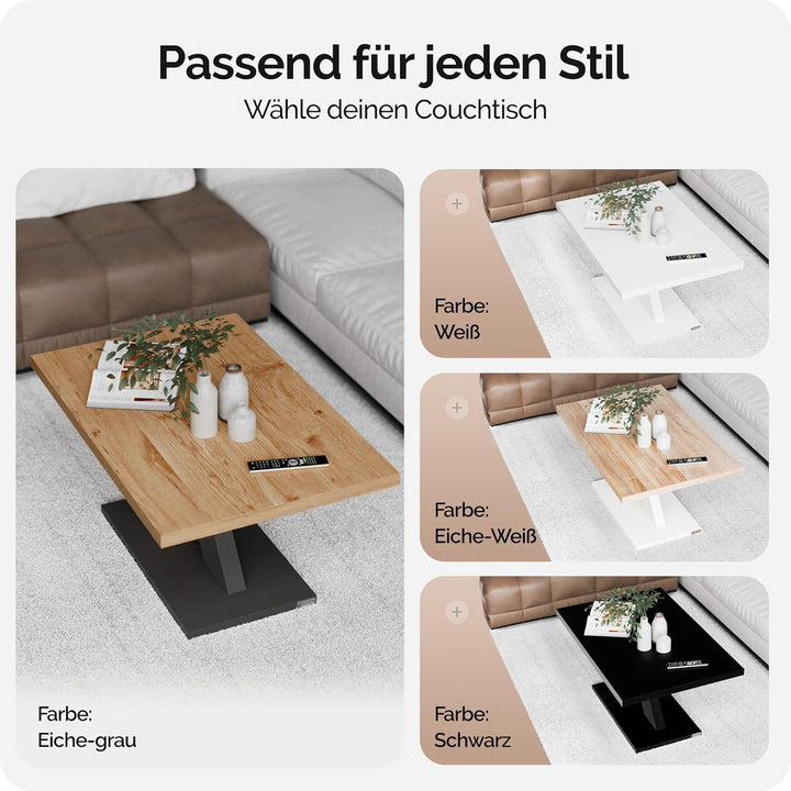 Casaria® Couchtisch Grau Holz Stauraum Ablage Kratzfest Modern Rechteckig 50kg Belastbar Beistelltis